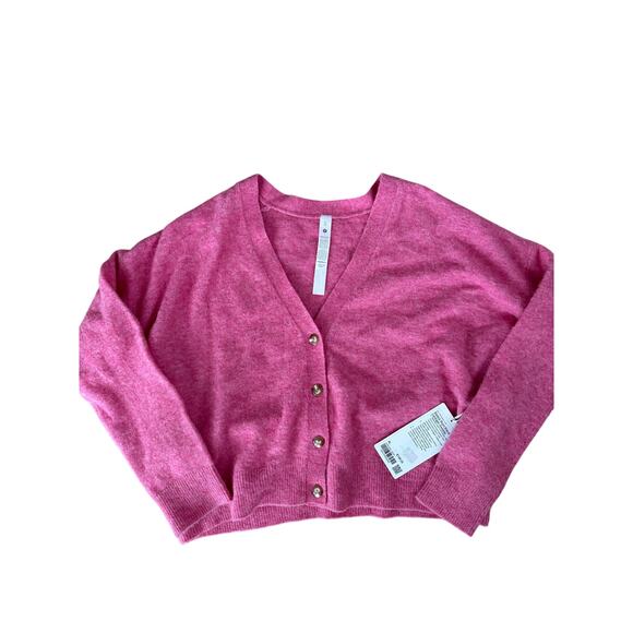 (XL) $148 NWT Lululemon Alpaca Wool-Blend Cardigan Sweater Heathered Chroma Pink - Picture 6 of 9